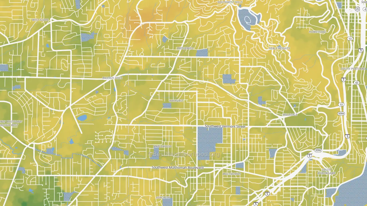 Bike Grade map of Hayhurst, Portland, OR