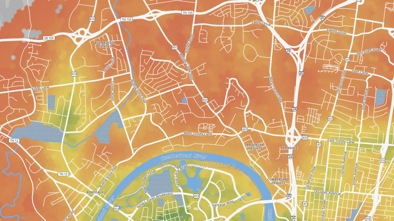 Bike Grade map of Haynes Area, Nashville, TN