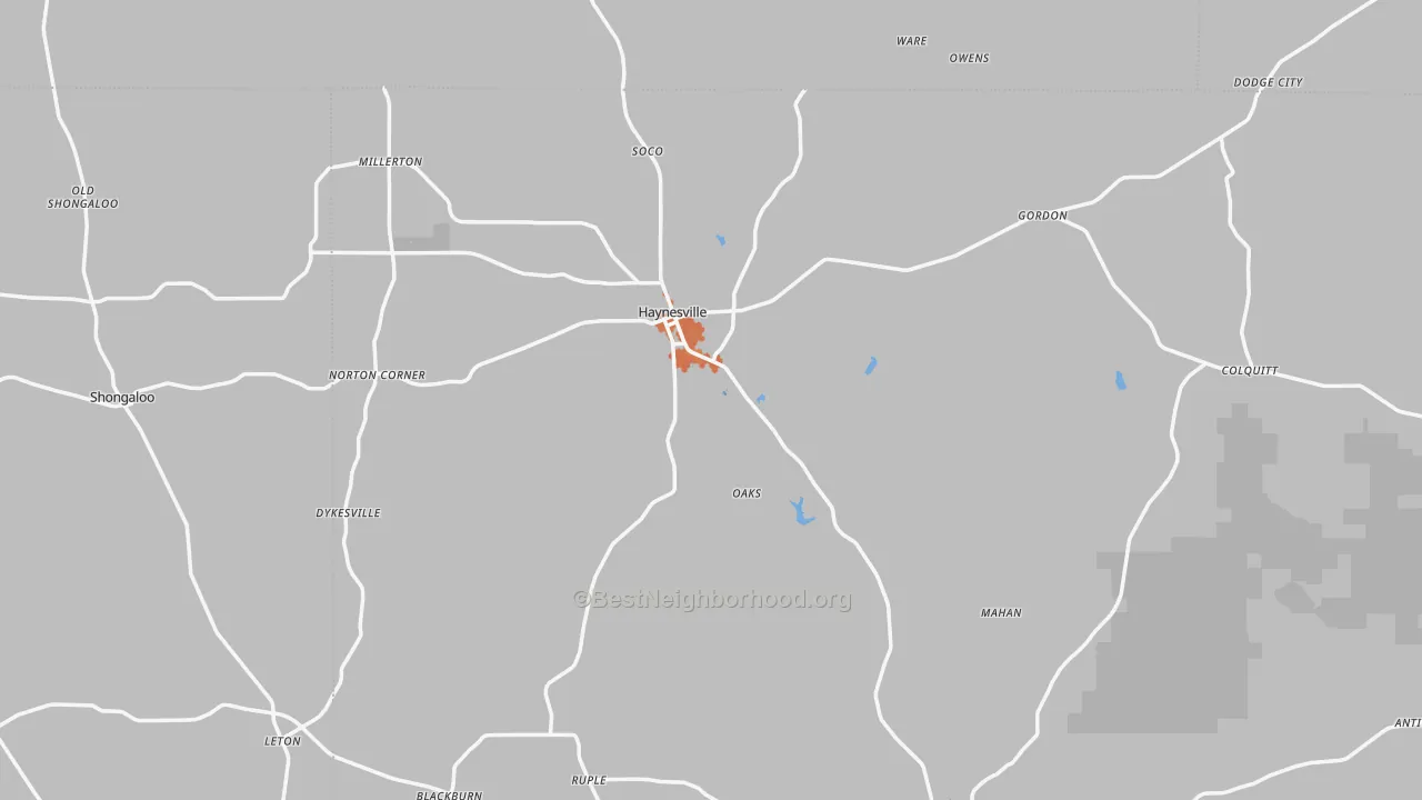 Bike Grade map of Haynesville, LA