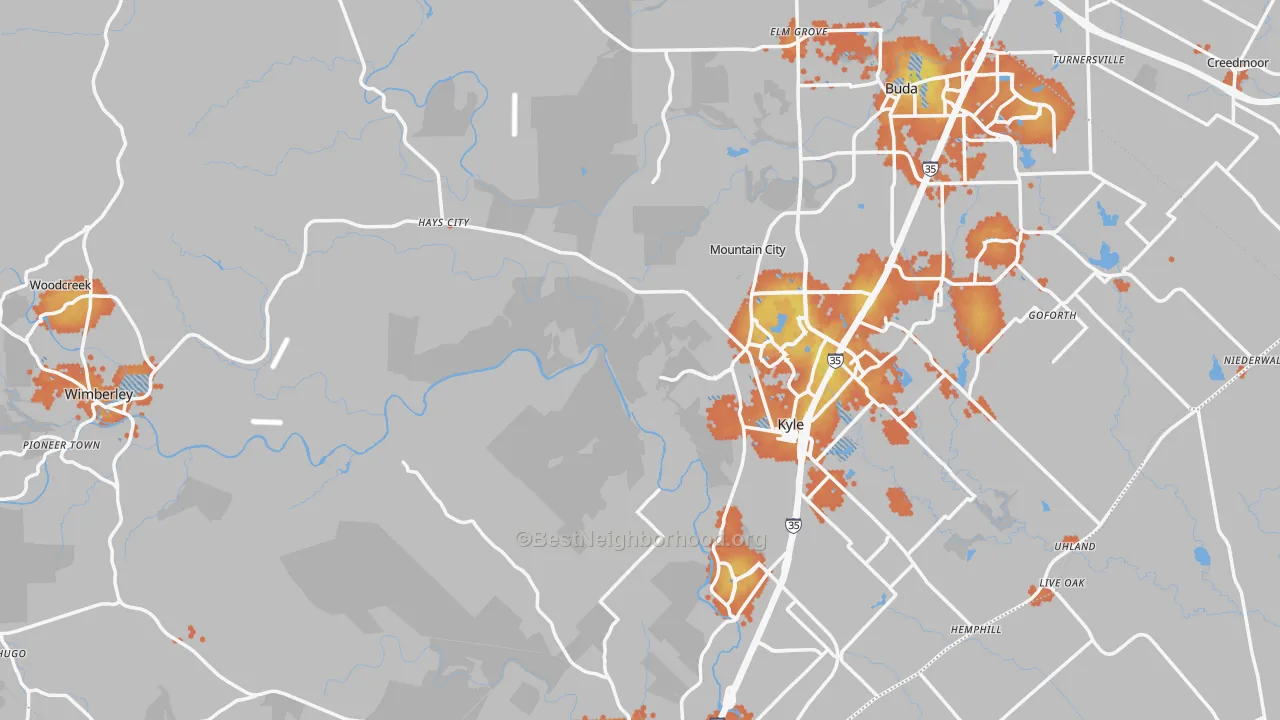 Bike Grade map of Hays County, TX