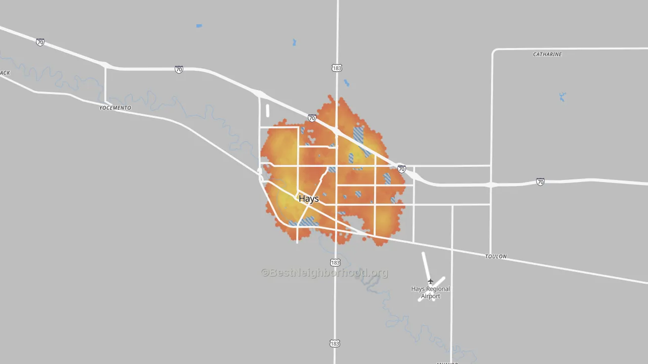 Bike Grade map of Hays, KS