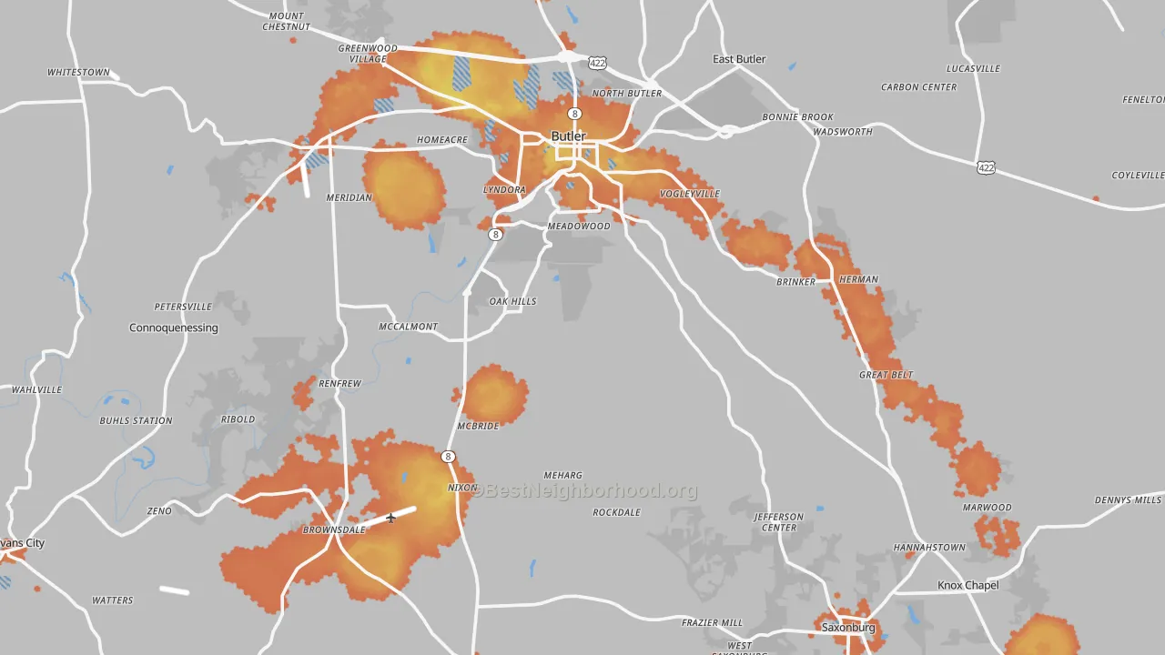 Bike Grade map of Haysville, PA