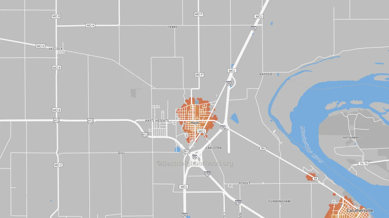 Bike Grade map of Hayti, MO