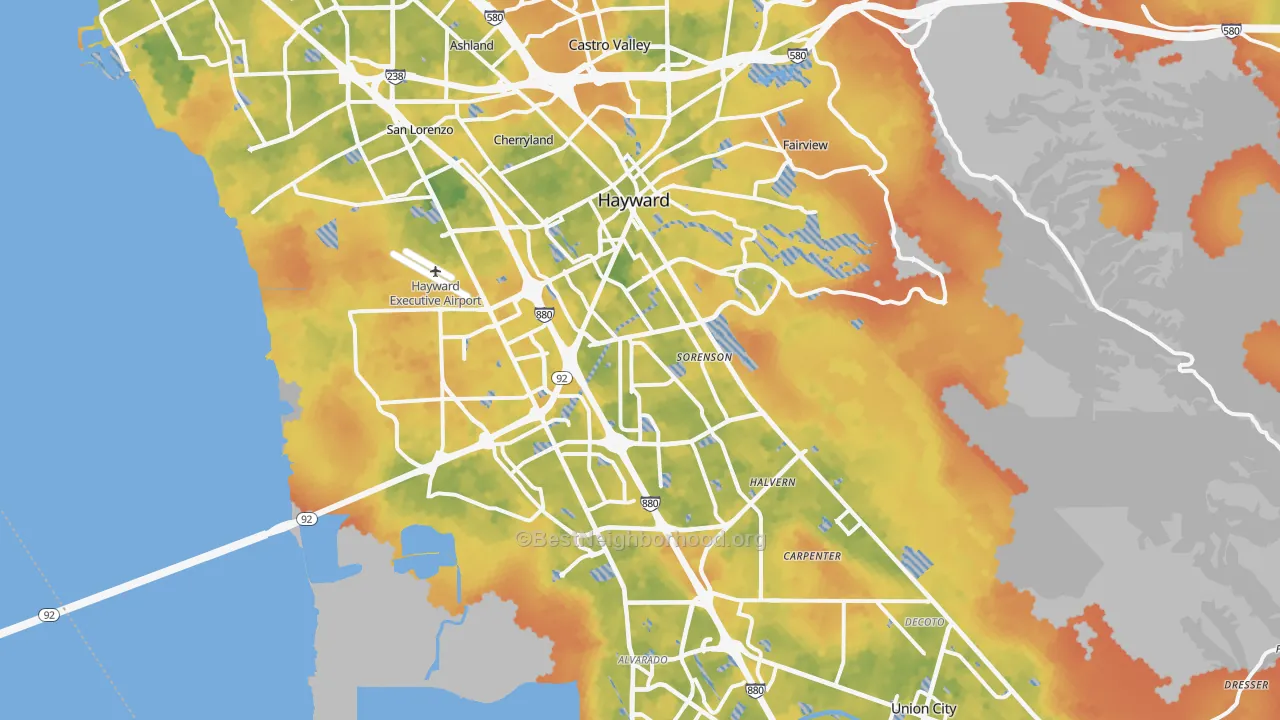 Bike Grade map of Hayward, CA
