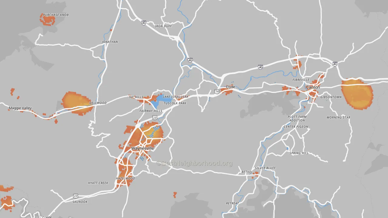 Bike Grade map of Haywood County, NC