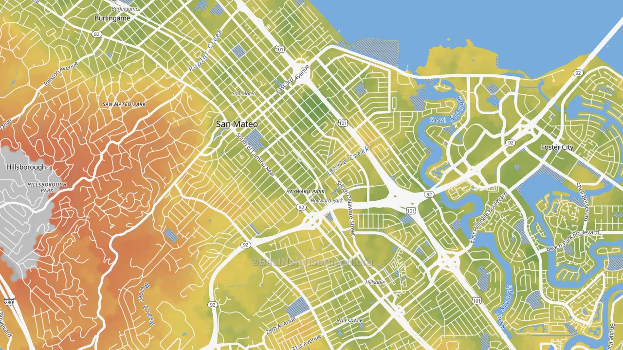Bike Grade map of Haywood Park, San Mateo, CA