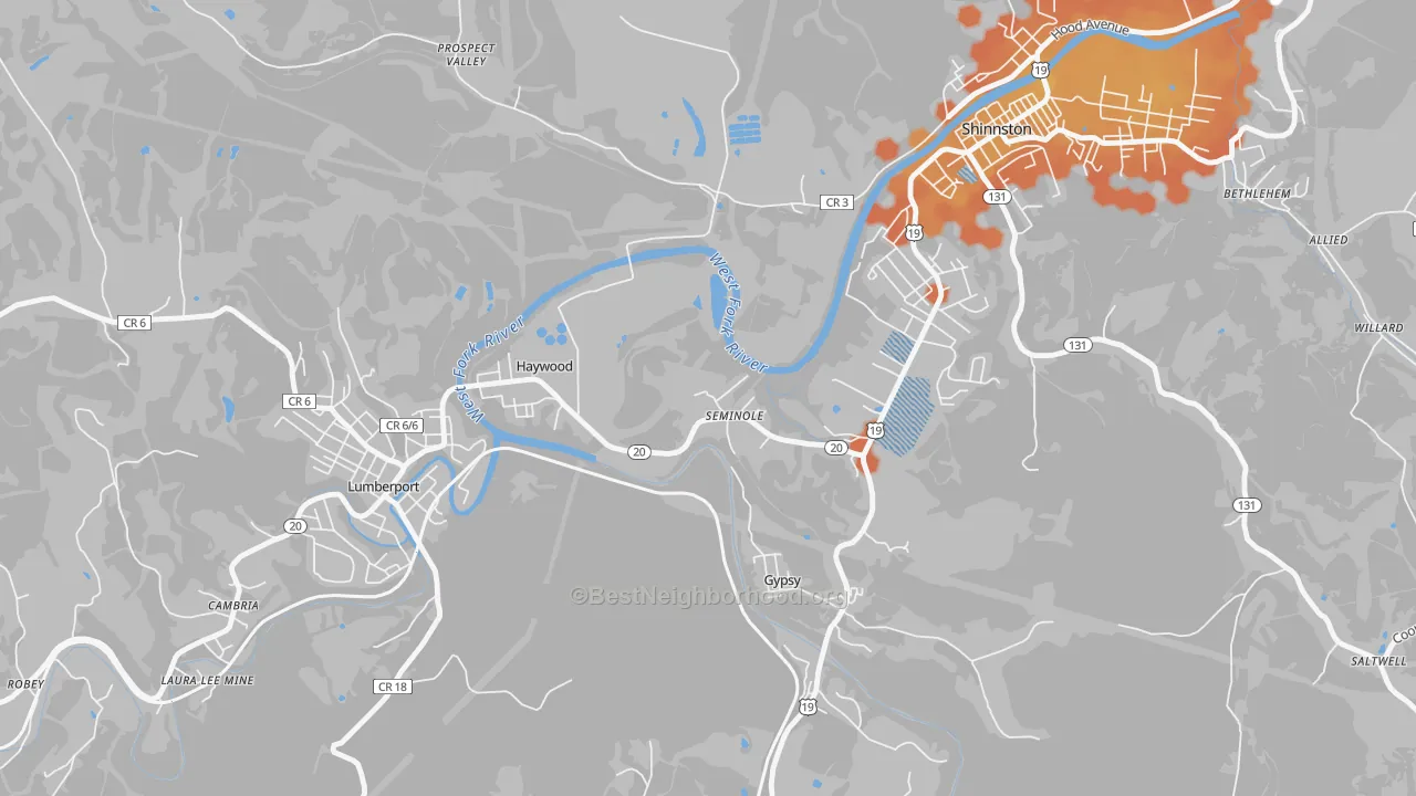 Bike Grade map of Haywood, WV