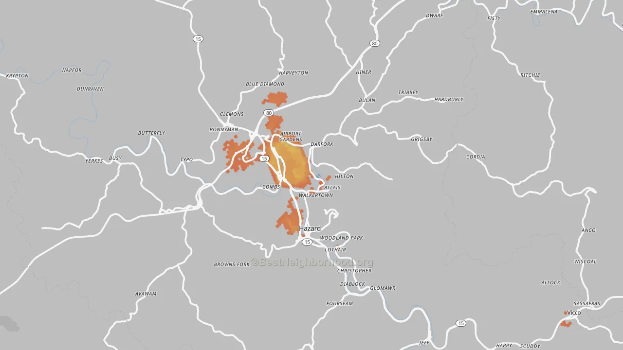 Bike Grade map of Hazard, KY