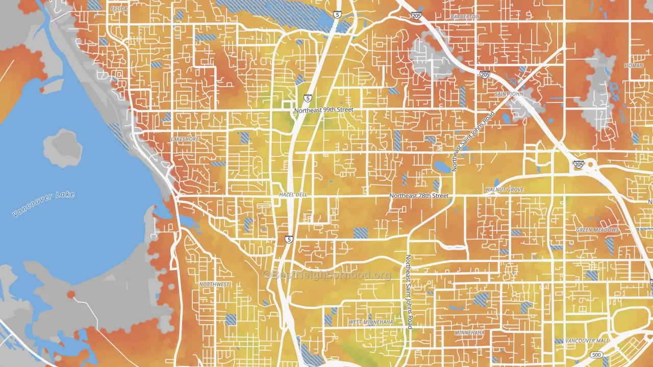 Bike Grade map of Hazel Dell, WA