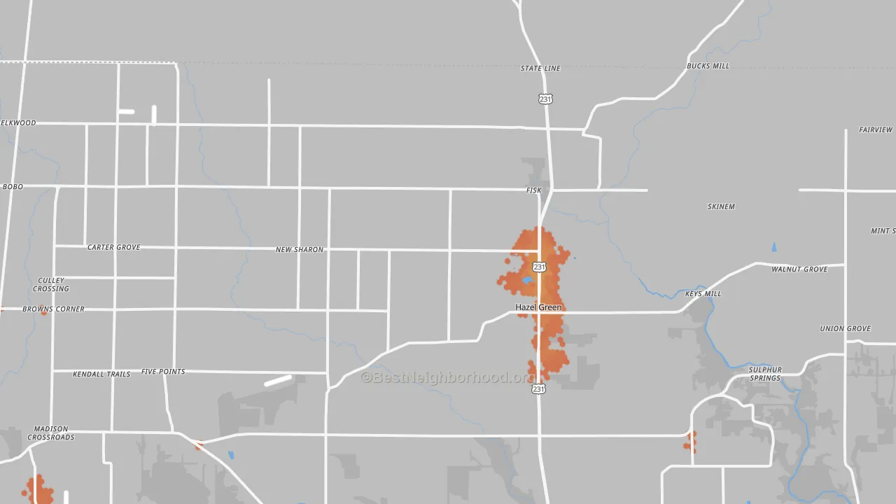 Bike Grade map of Hazel Green, AL