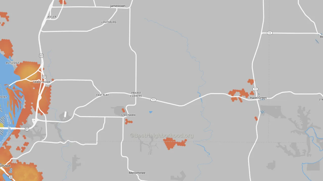 Bike Grade map of Hazel Green, WI