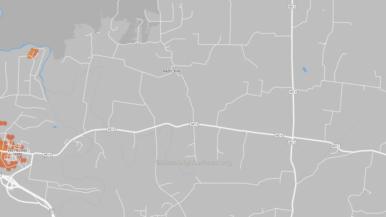 Bike Grade map of Hazel Run, MO