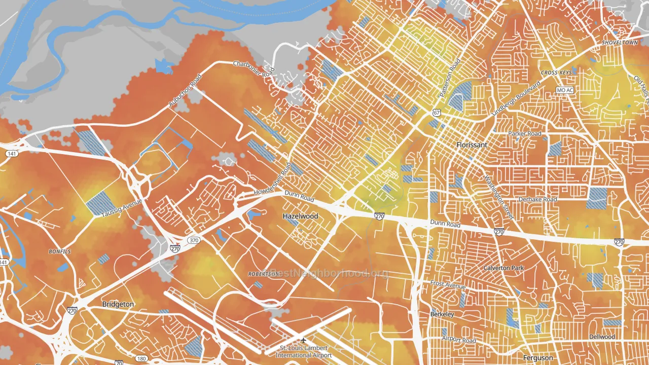 Bike Grade map of Hazelwood, MO