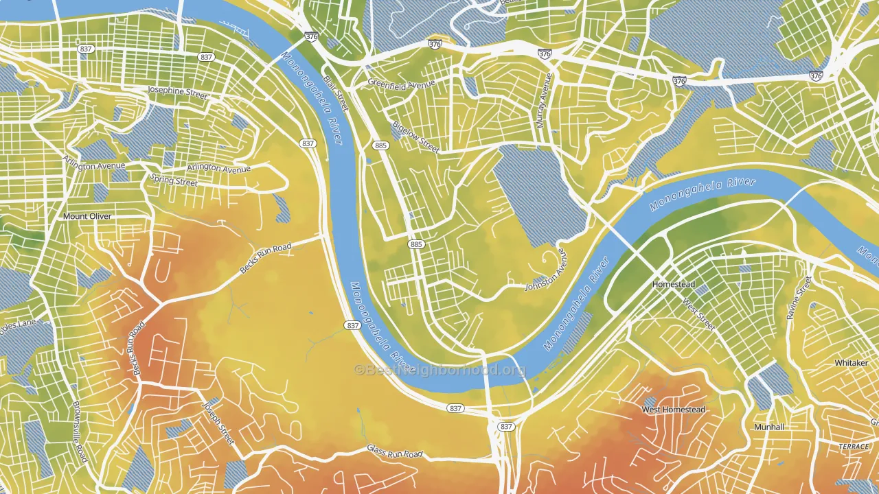 Bike Grade map of Hazelwood, Pittsburgh, PA