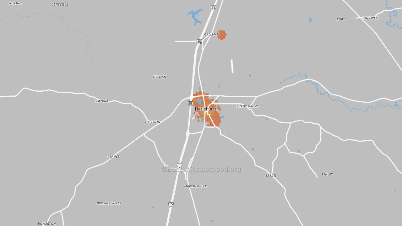 Bike Grade map of Hazlehurst, MS