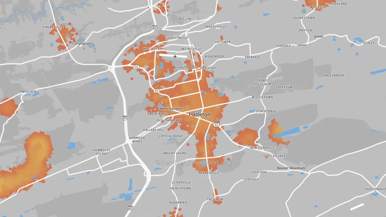 Bike Grade map of Hazleton, PA
