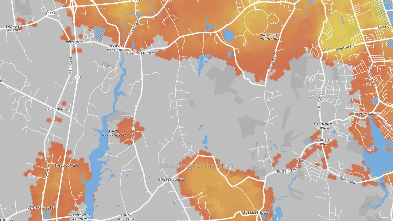 Bike Grade map of Head of Westport, MA