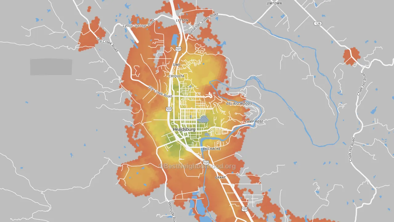 Bike Grade map of Healdsburg, CA