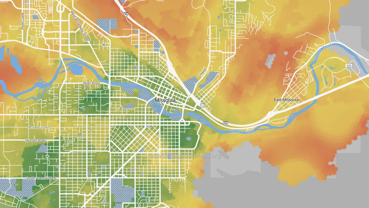 Bike Grade map of Heart of Missoula, Missoula, MT