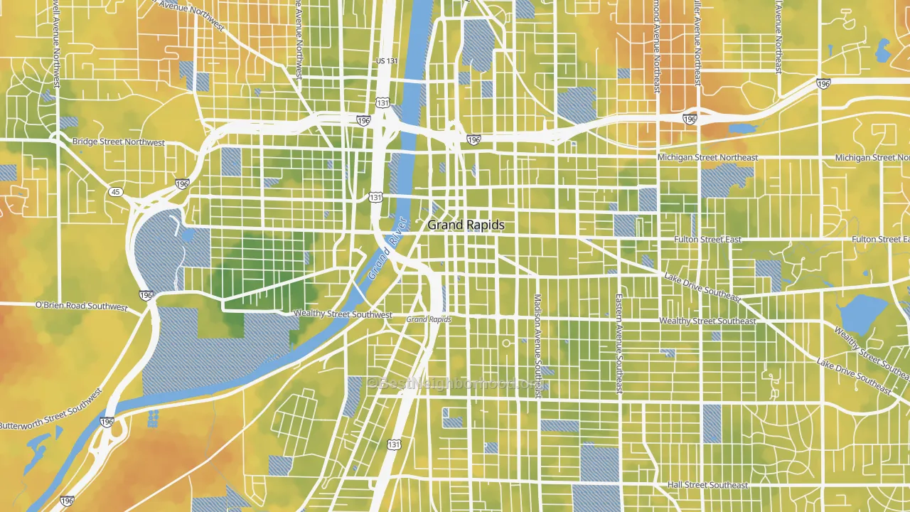 Bike Grade map of Heartside-Downtown, Grand Rapids, MI