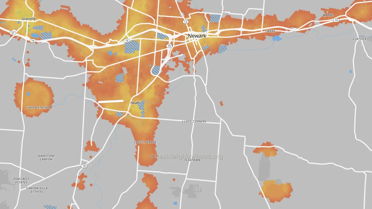 Bike Grade map of Heath, OH