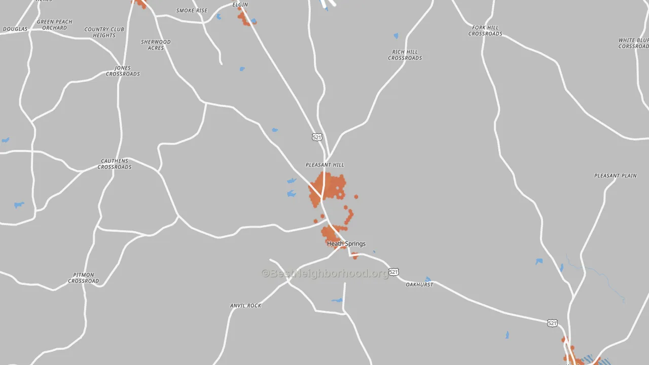 Bike Grade map of Heath Springs, SC