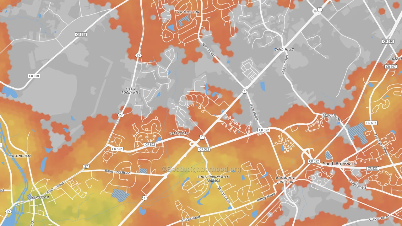 Bike Grade map of Heathcote, NJ