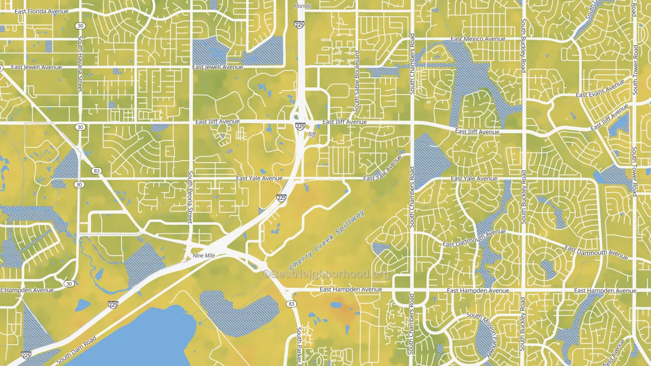 Bike Grade map of Heather Gardens, Aurora, CO