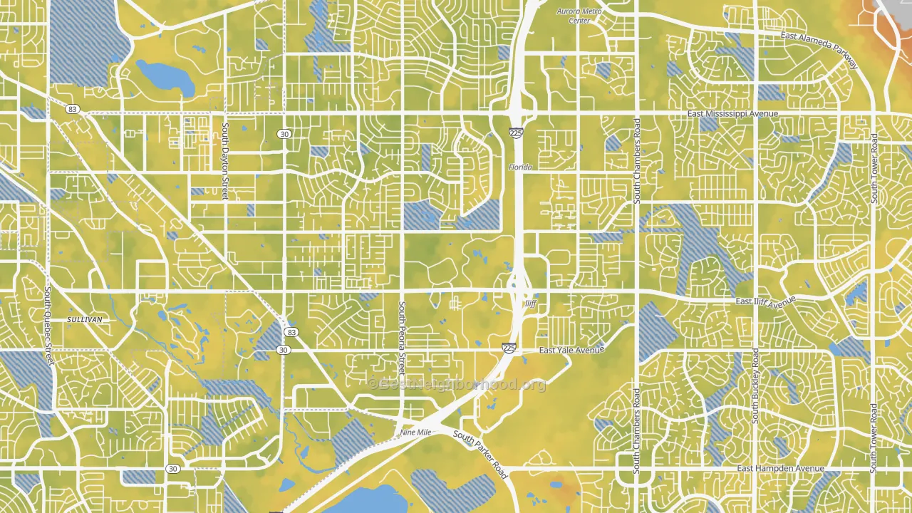 Bike Grade map of Heather Ridge, Aurora, CO