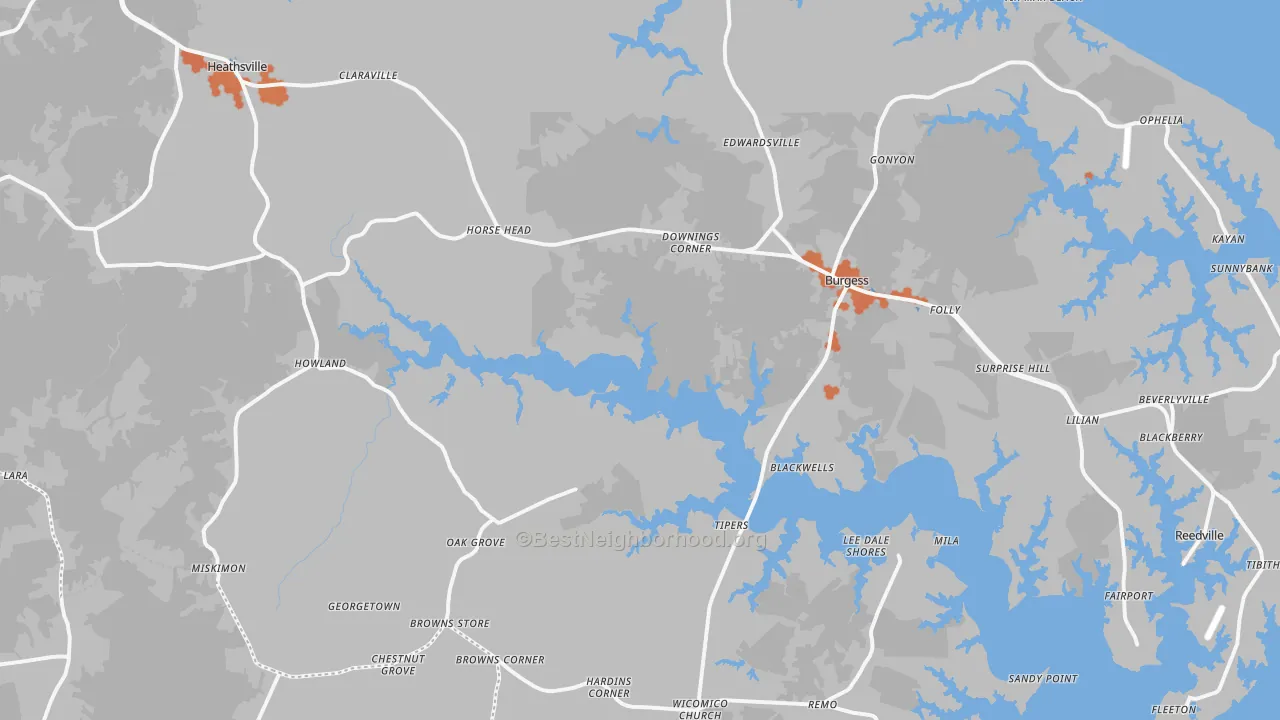 Bike Grade map of Heathsville, VA