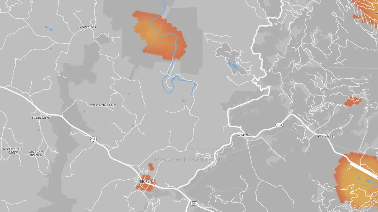 Bike Grade map of Heaton, NC