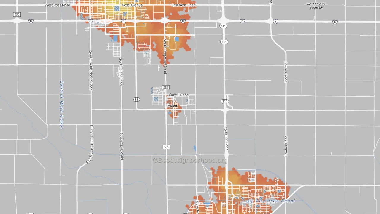 Bike Grade map of Heber, CA
