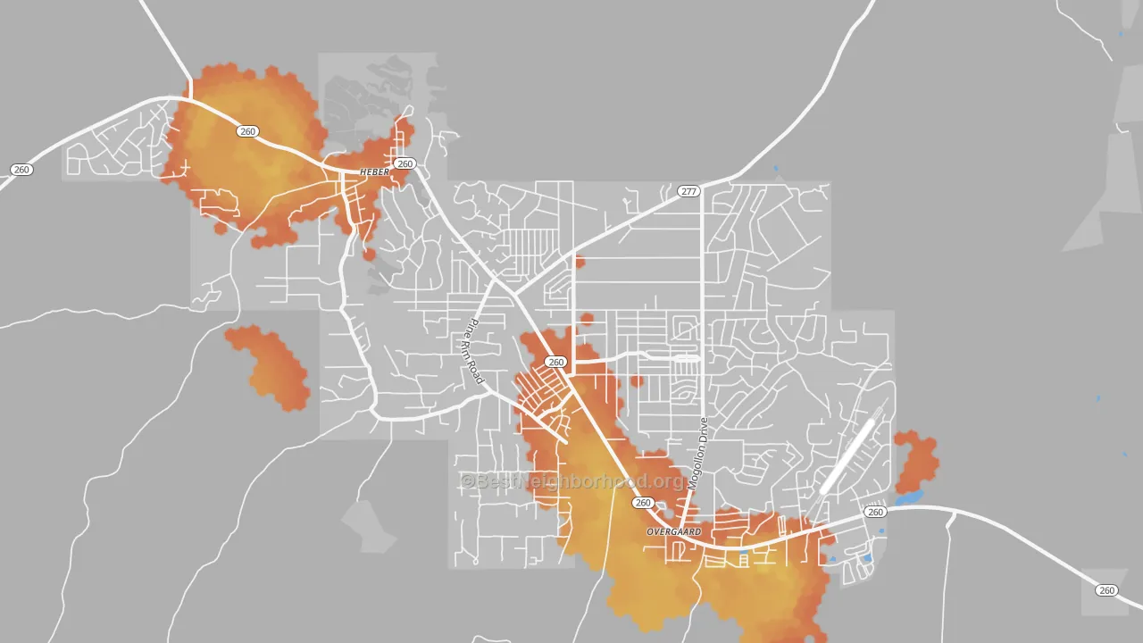 Bike Grade map of Heber-Overgaard, AZ