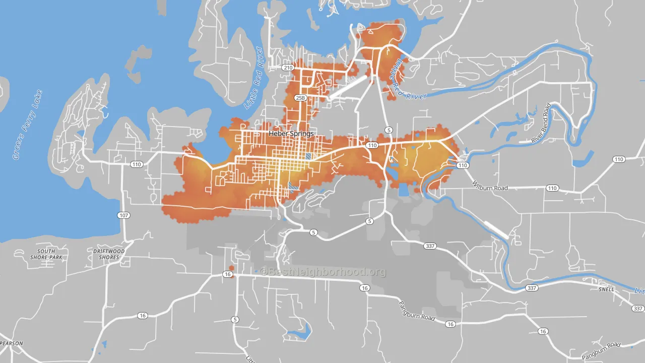 Bike Grade map of Heber Springs, AR