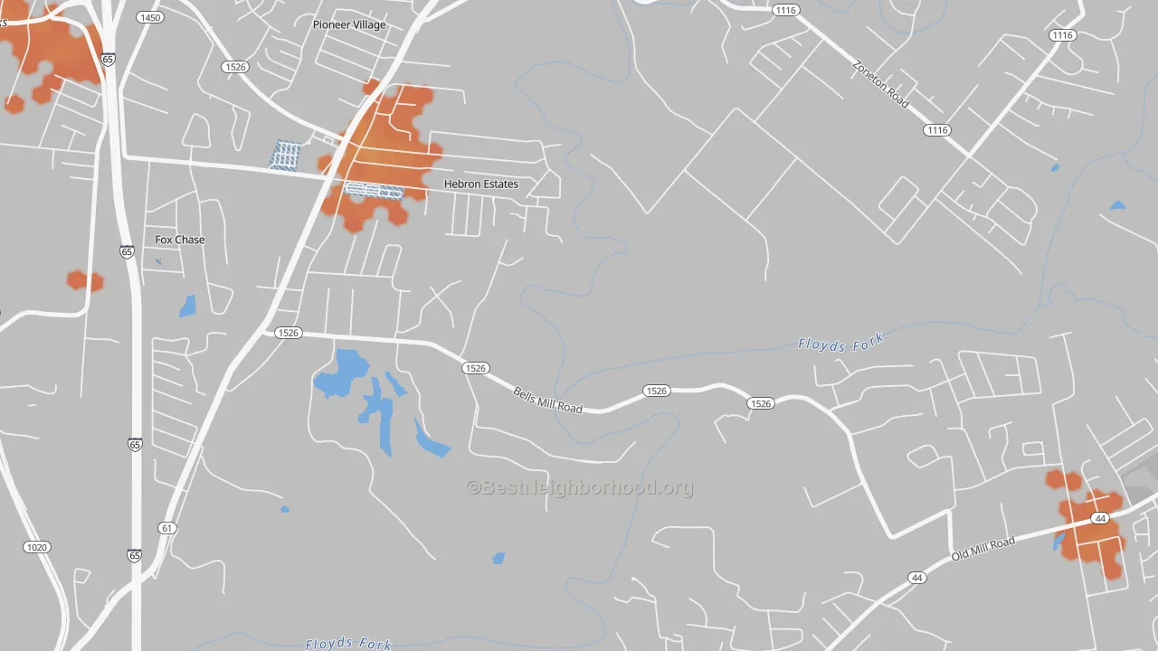 Bike Grade map of Hebron Estates, KY