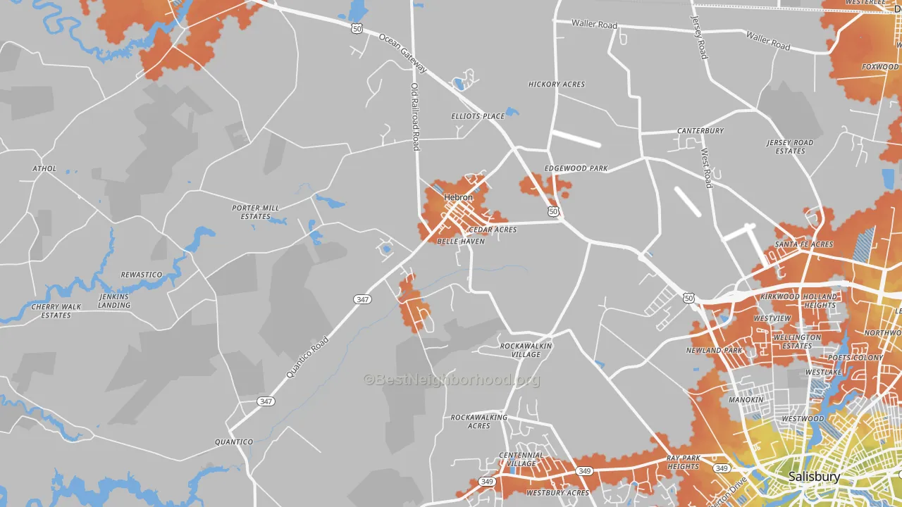 Bike Grade map of Hebron, MD