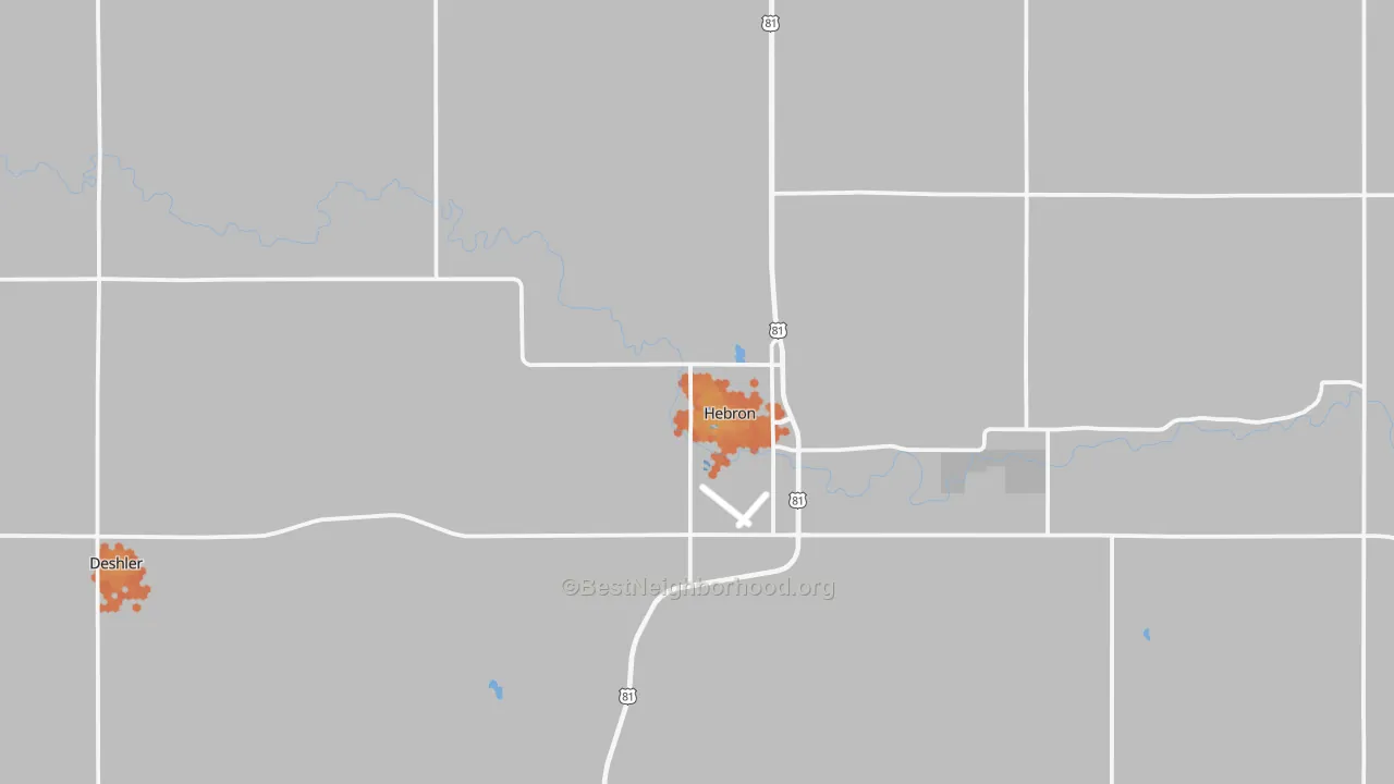 Bike Grade map of Hebron, NE