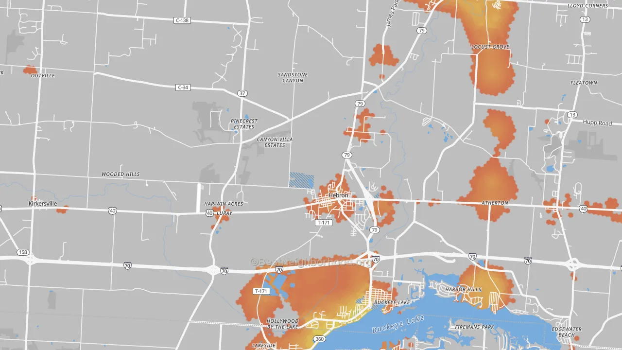 Bike Grade map of Hebron, OH