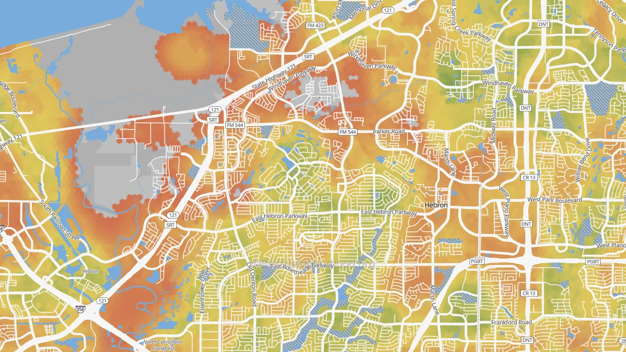Bike Grade map of Hebron, TX