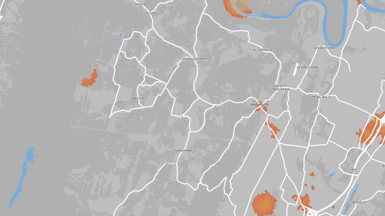 Bike Grade map of Hedgesville, WV