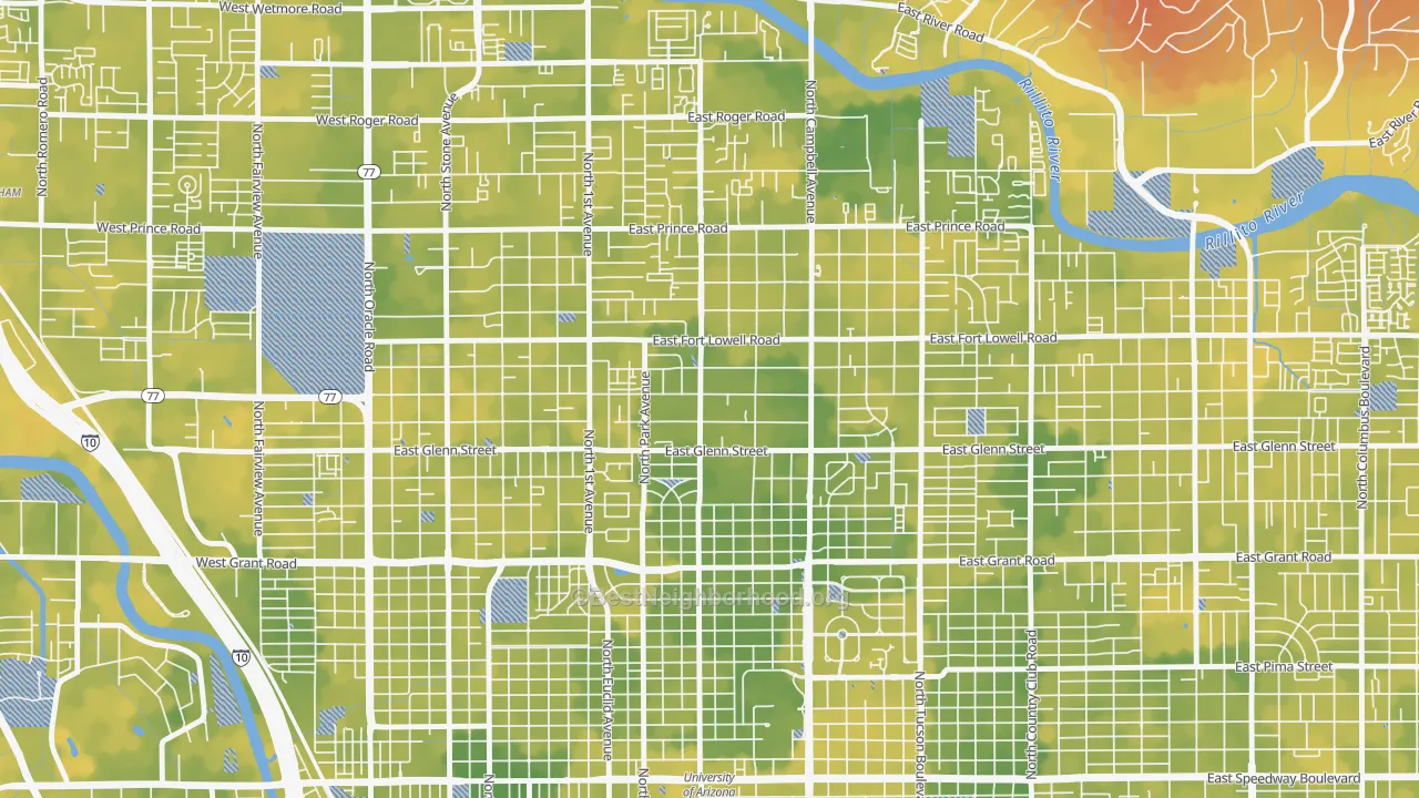 Bike Grade map of Hedrick Acres, Tucson, AZ