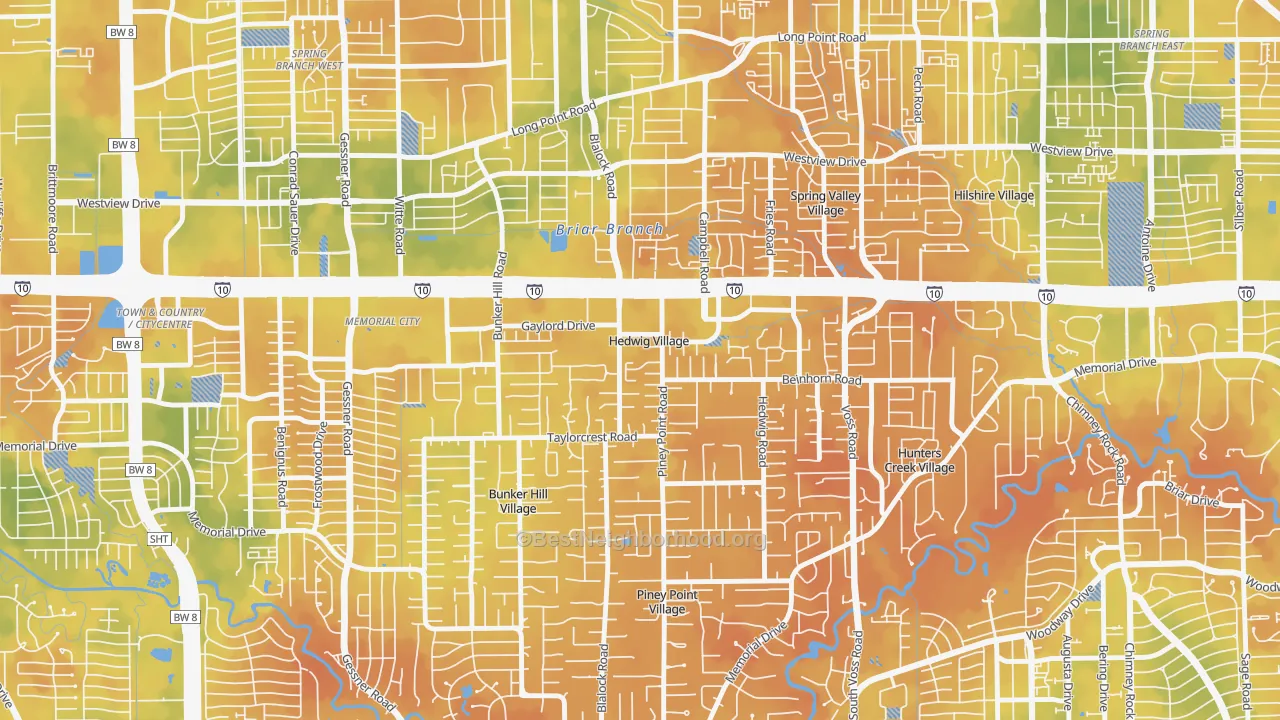 Bike Grade map of Hedwig Village, TX