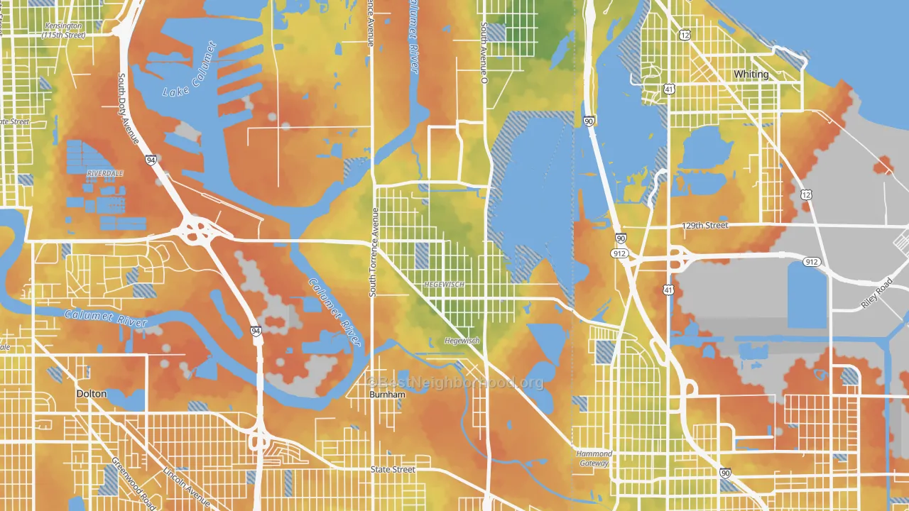 Bike Grade map of Hegewisch, Chicago, IL