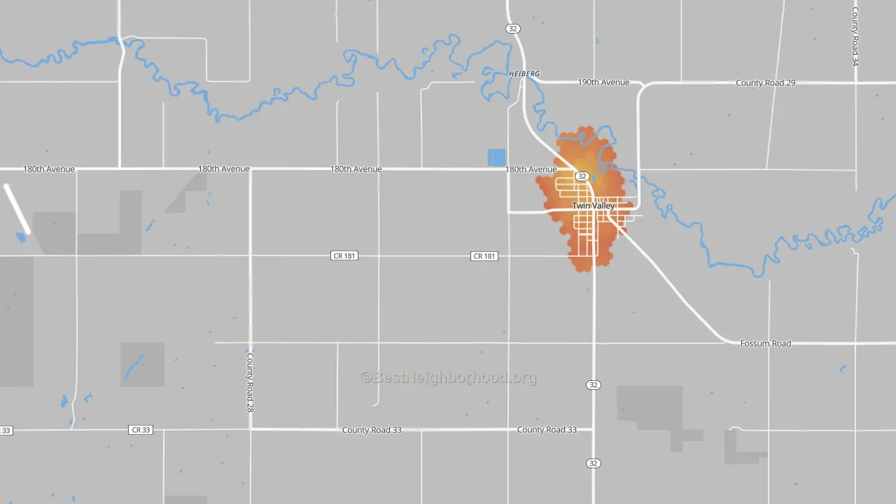 Bike Grade map of Heiberg, MN