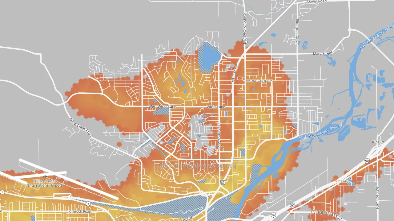 Bike Grade map of Heights, Billings, MT