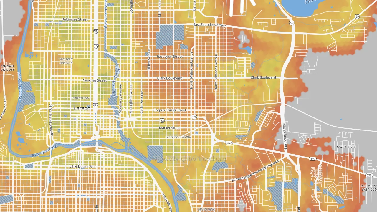 Bike Grade map of Heights, Laredo, TX