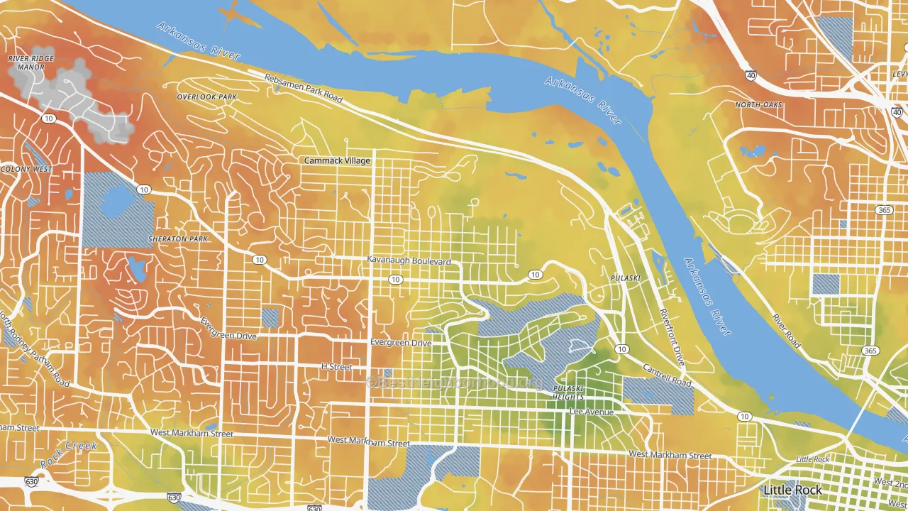 Bike Grade map of Heights, Little Rock, AR