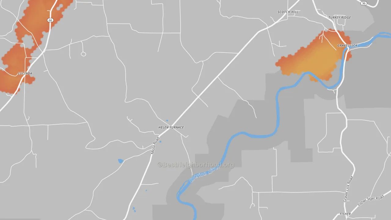 Bike Grade map of Helen Furnace, PA