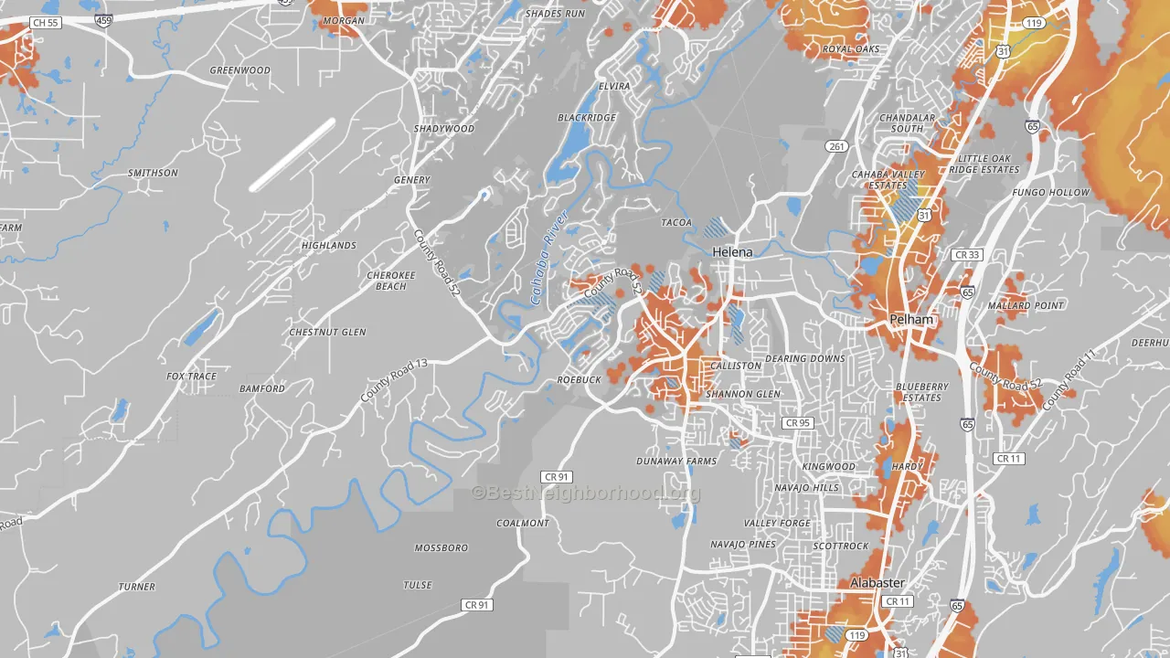 Bike Grade map of Helena, AL