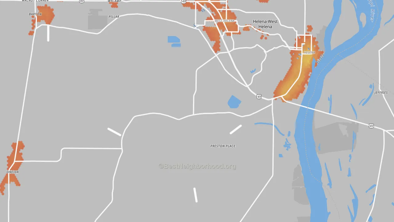 Bike Grade map of Helena, AR